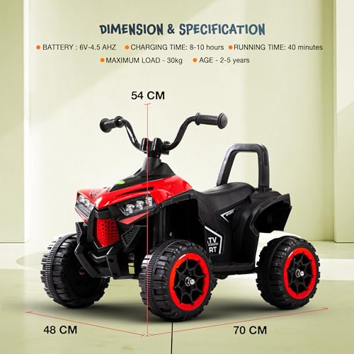 Baybee Monstro ATV Battery Operated Electric Bike for Kids | Rechargeable Ride on Baby Big Bikes with Light, USB & Music | Beach ATV Bike | Electric Bike for Kids 2 to 5 Year Boys Girls (Red) - Image 8
