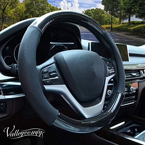 Valleycomfy Steering Wheel Covers Universal 15 inch Breathable, Anti Slip & Odor Free with Pu Leather for Car Truck SUV