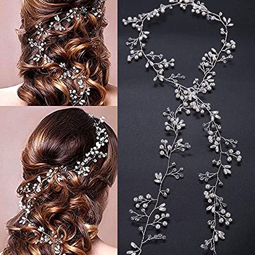 Tocados de Pelo Boda - Tocados de Novia - Diadema Novia Boda - Adornos para El Pelo Boda - Novias Accesorios - para Fiesta Boda Comunion, Plateado (50cm)