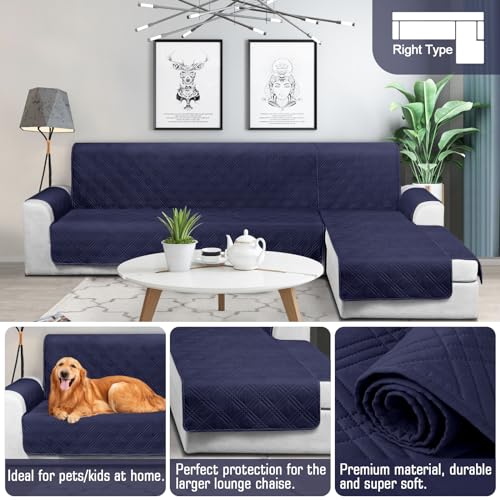 Image of TAOCOCO Waterproof Sectional Couch Covers L Shaped Sofa Covers Chaise Lounge Cover 3pcs Reversible Sofa Covers for Sectional Sofa Pet Kids Furniture Protector with Elastic Straps(Large, Navy Blue)