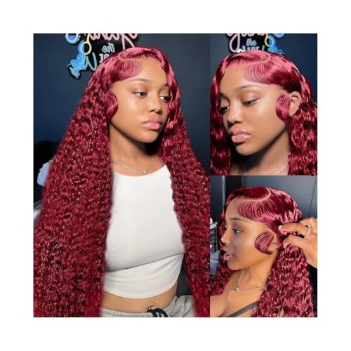 Peruki do włosów Peruka z włosów ludzkich HD Transparent Lace 200 Gęstość 13x4 Pełna Frontal Preplucked Kolorowa Głęboka Fala(22inches)