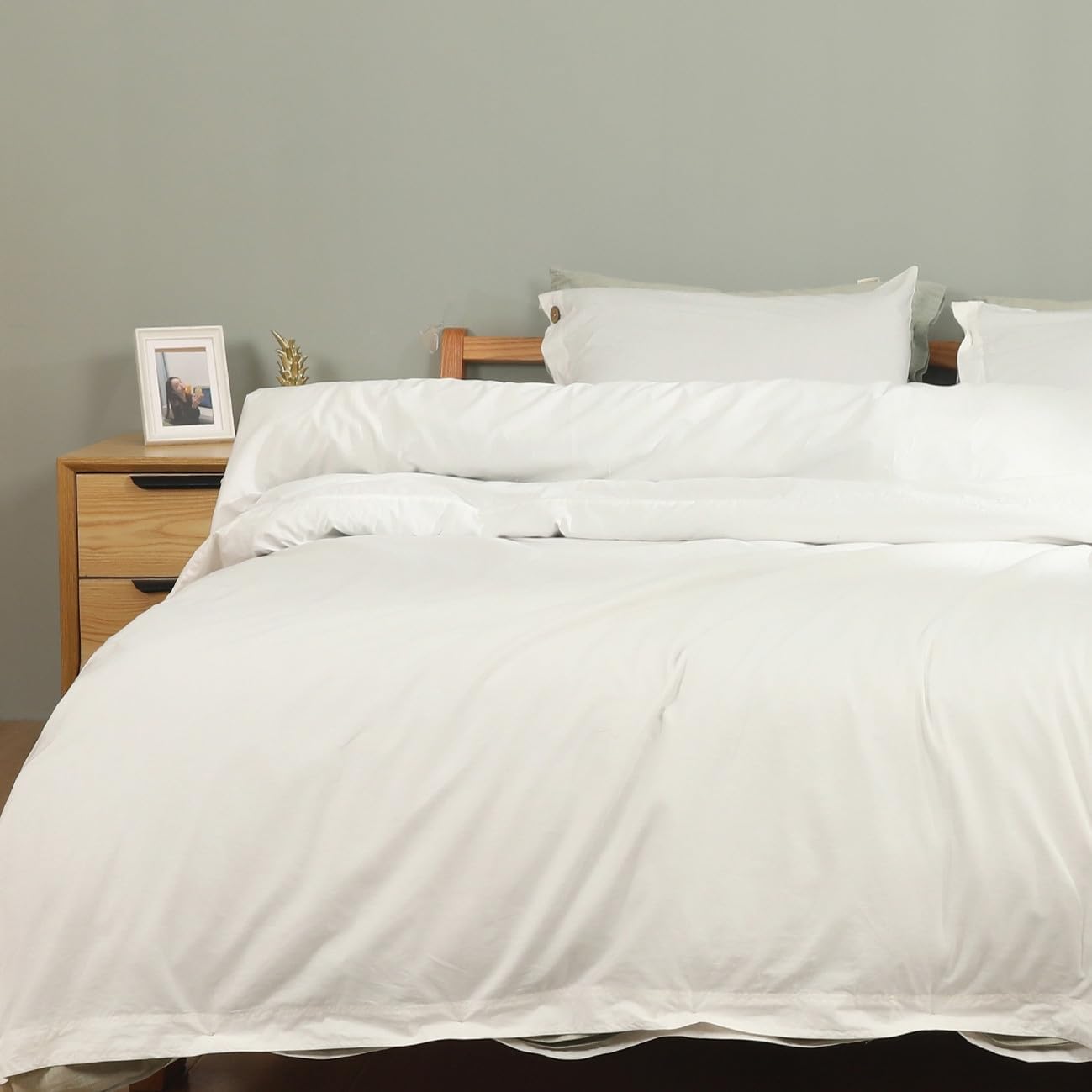 Duvet Cover Queen Size I 40S Actual Count Washed Cotton Linen Feel White Duvet Cover and Pillow Shams set I Coconut Buttons Closure Nature Wrinkled Textured Ultra-soft Breathable Durable Comfy