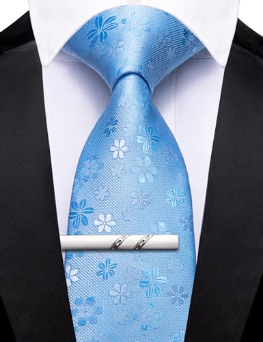 Image of Barry.Wang Floral Ties for Men Flower Necktie with Tie Clip Formal