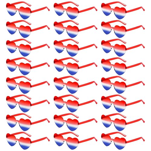 Pibupibu 24 Pack 4th of July Heart Sunglasses Bulk 250 Anniversary USA Independence Day Party Decorations Heart Glasses Set