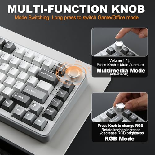 Image of YUNZII B75 PRO Wireless Mechanical Keyboard,75% Gaming Keyboard Gasket Hot Swap Custom Keyboard with Knob,Pre-lubed Switches RGB,Bluetooth /Type-C /2.4G Creamy Keyboard(Cocoa Cream V2 Switch,Grey)