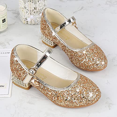 Girls Dress Pumps Glitter Sequins Princess Low Heels Mary-Jane Party Dance Shoes Rhinestone Sandals (Toddler/Little Kid/Big Kid) (Gold, 3 Years)3