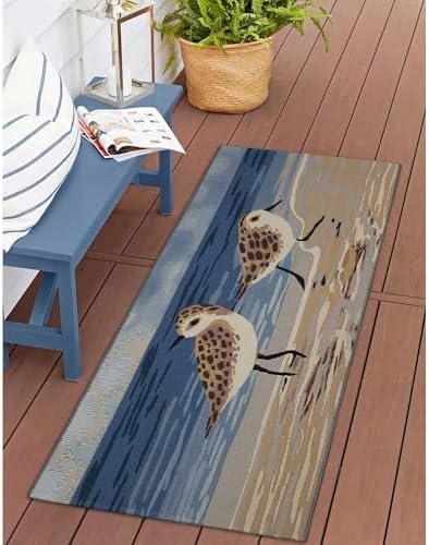 Liora Manne Esencia Machine Washable Non-Slip Low Profile Indoor/Outdoor Mat-Transitional, Beach, Bird, Whimsical, Sandpipers Sand 1'11" x 4'11"