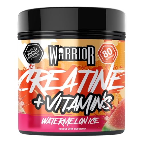 Warrior Creatine Monohydrate Powder + Vitamins 360g - Performance & Recovery - Pure Micronised Multivitamin Nutrition Blend - Vitamin A, B12, C, D,Magnesium, Iron, Zinc - 80 Servings (Watermelon Ice)