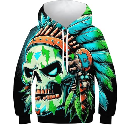 Sweat à capuche imprimé 3D enfant à motif tête de mort, cadeau idéal 8-10 ans