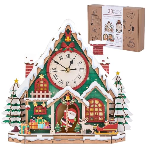 Jollitot 3D Puzzles for Adults, Christmas Snow House Wall Clock