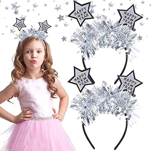 Diadema Happy New Year con plumas y estrellas Cover