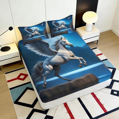 Drap-housse Pégase lit adulte microfibre 3D grande profondeur 200x200