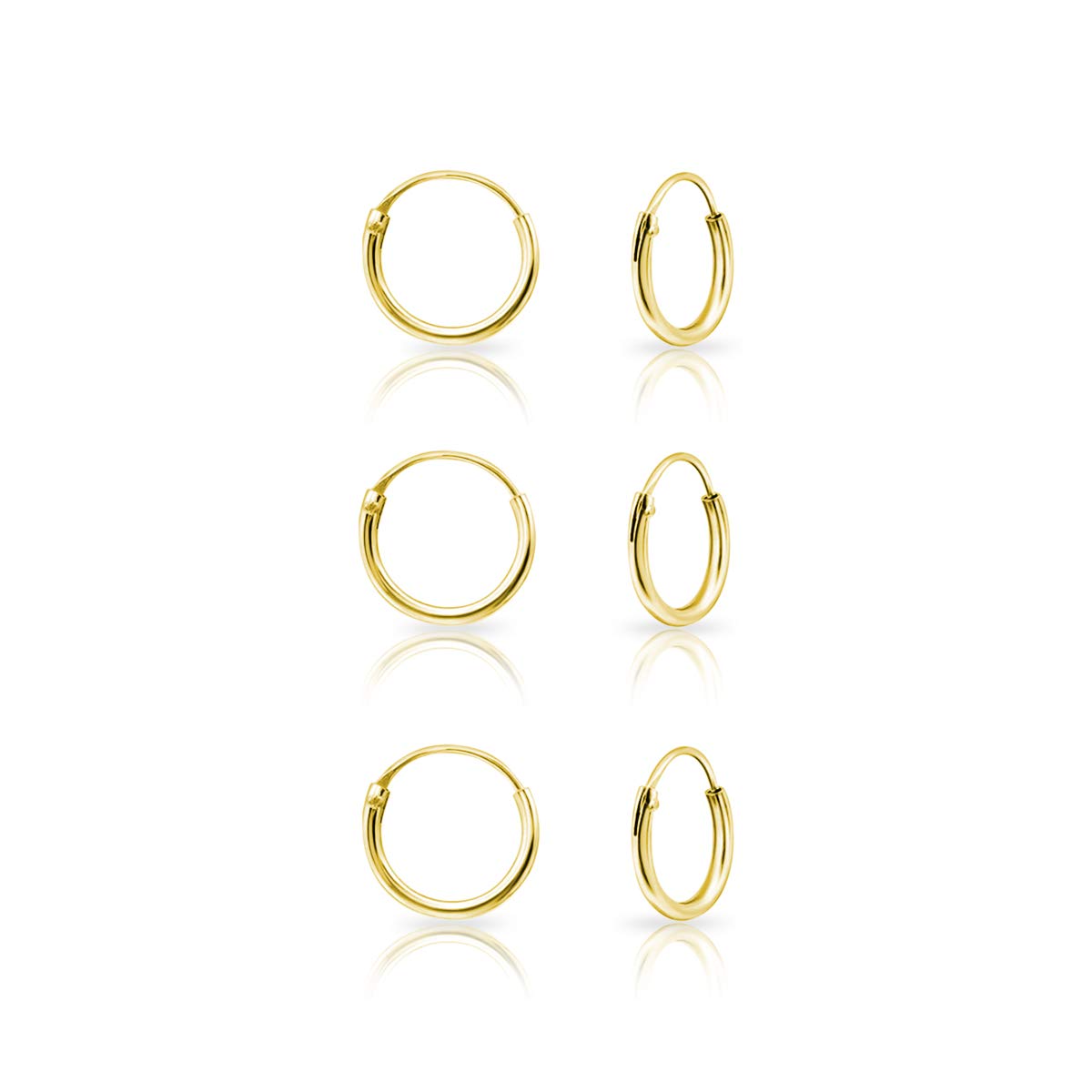 DTPsilver Set de 3 Pares de Pendientes Aro Plata Mujer - Aros Plata Mujer - Pendientes Aro Hombre - Pendientes Plata de Ley 925, Chapado en Oro Amarillo o Oro Rosa - Espesor 1.2 mm, Diámetro 10 mm