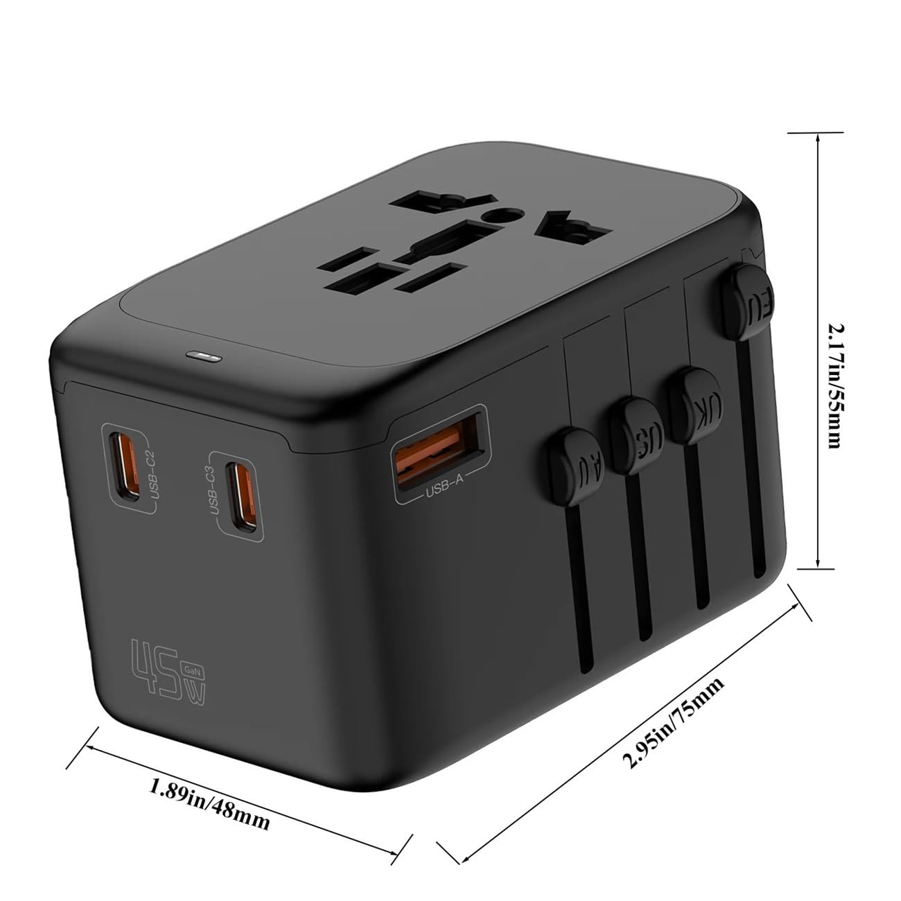 45W GaN Universal-Reiseadapter 4 USB-C Weltstecker-Ladegerät