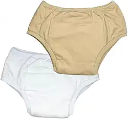 Roupa Intima Unissex em Algodão Geriátrica com Absorvente Incontinencia Urinária Segura Escapes Xixi kit 2unds Bege e Branco (GG)