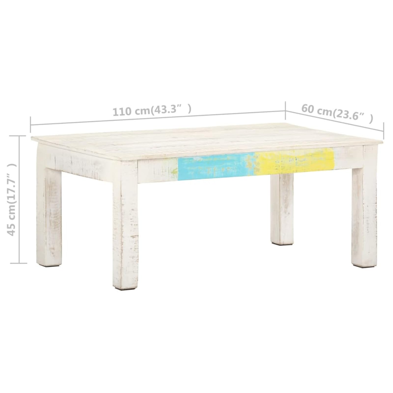 Homgoday Table basse blanche 110 x 60 x 45 cm en manguier massif, table d'appoint, table d'appoint pour salon, salle de réception d'invités, chambre à coucher et mobilier de bureau