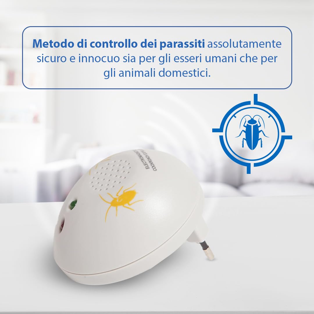 Ozono Casa - Repellente Elettromagnetico per Scarafaggi - Scaccia-Scarafaggi da Inserire nella Presa - Sicuro ed Efficace - Ideale per Aree Interne - Non Tossico - Facile da Usare