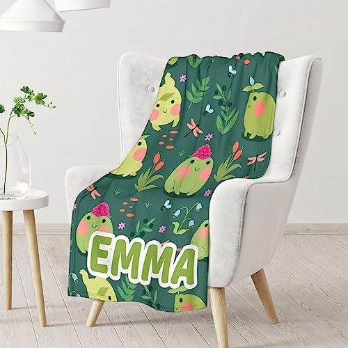 Mercuryelf Custom Frog Throw Blanket - Soft, Fuzzy & Warm - 60x80 Inches Flannel Blankets for Bed, Couch - Dark Green Cute Throws Gift for Adults