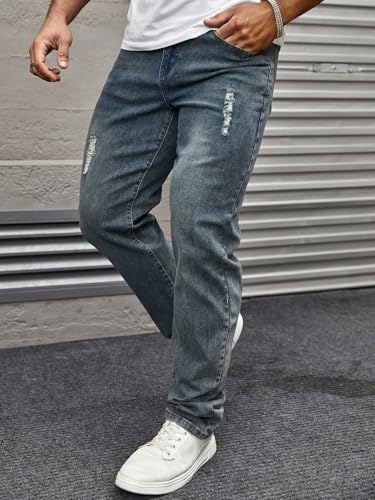 Image of URBAN POCKETS Jeans for Men | Distressed Denim Pants with Slim Tapered Fit & Washed Look (Comfort-Tarry-U06-U07)