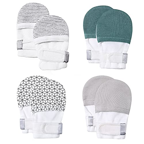 Image of HAPIU Baby No Scratch Mittens Stay On, 100% Cotton Breathable, Adjustable Infant Gloves for Boys Girls, Newborn - 12 M