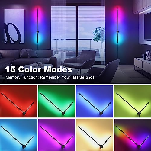 Image of RGB LED Wall Sconces Set of Two with Remote, 15 Color Modes, Dimming, DIY 180 Rotate, Black Plug in Wall Sconces with Warm Light, Dynamic Multicolor Ambience Lights, Plug in Wall Light, 39.4 Inches