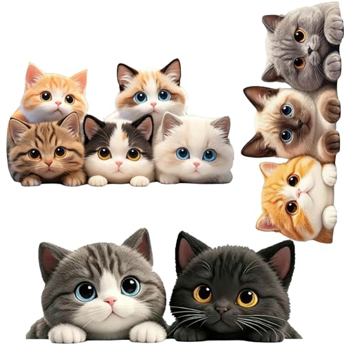 ZQX 車用 猫 ステッカー PVC素材 防水・耐候 猫シール かわいい・おもしろ バイク・ウォール対応 屋外使用に強い耐久素材 10匹の猫デザイン（ひょっこり覗きタイプ）