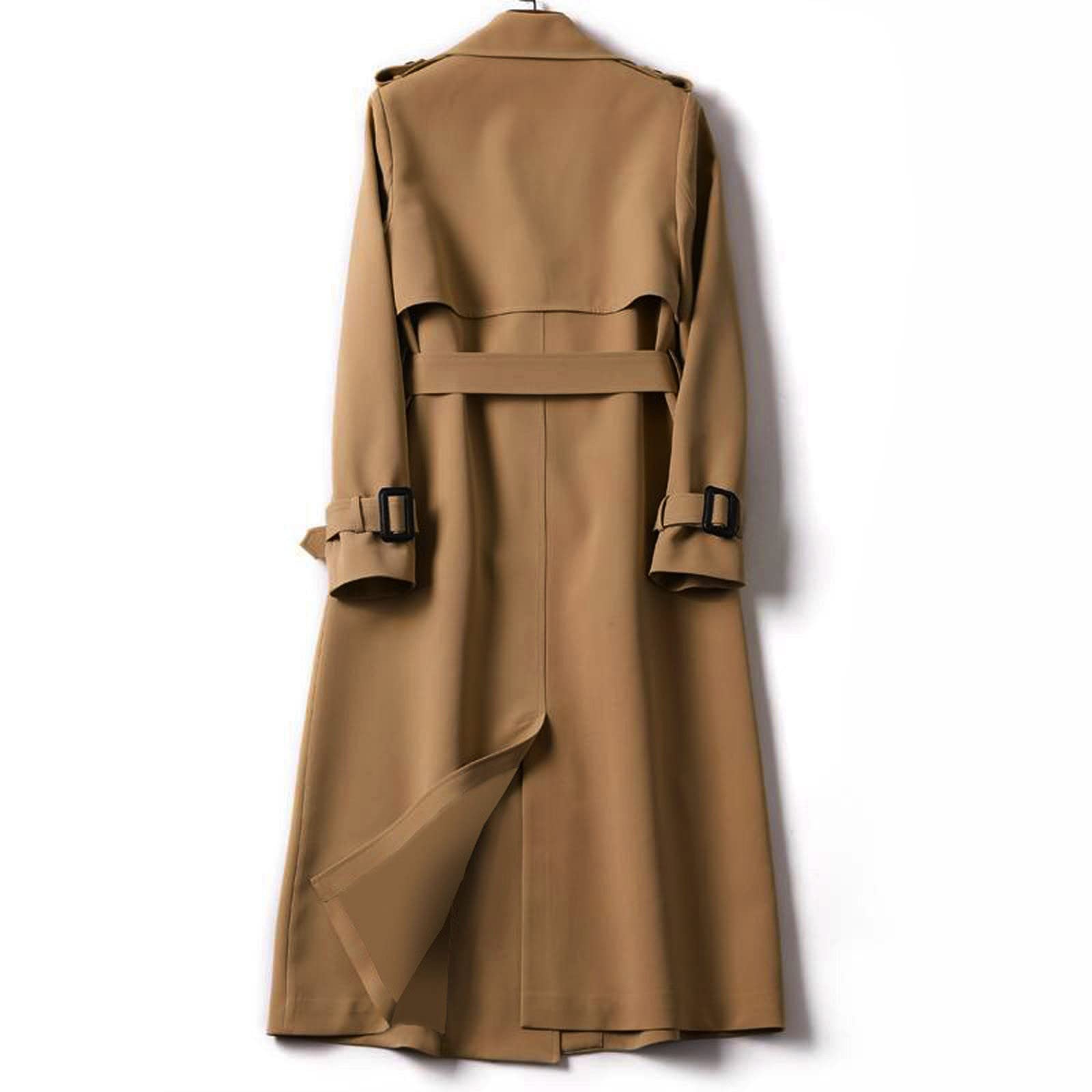 Manteau long pour femme avec ceinture - Élégant - Longueur genou - Trench - Coupe-vent - Veste de transition - Avec poches
