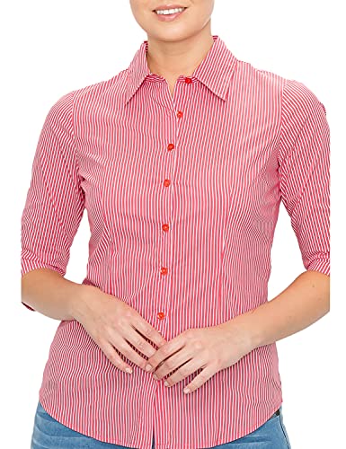 MAYSIX APPAREL Womens 3/4 Sleeve Stretchy Button Down Collar Office Formal Shirt Blouse REDSTRIPE S