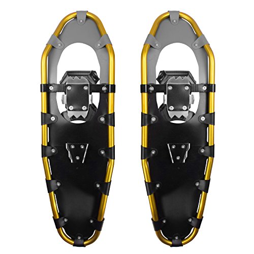 Winterial Highland Snowshoes 30 Inch Lightweight Aluminum Rolling Terrain Gold Snow Shoes with Carry Bag and Adjustable Poles