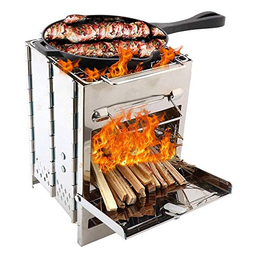 Camping Holzofen Taschen-Herd Edelstahl Potable Folding Herd Mult Kraftstoff Campingkocher ideal für Wandern Reisen Kochen im Freien Picknick-Grill