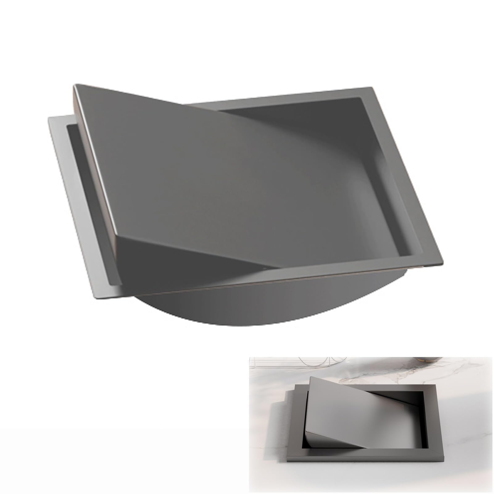 Trash Can Top Bins, Countertop Trash Can Lid Replacement, Square Flap Stainless Steel Bin Cover, Multicolor(Gris)