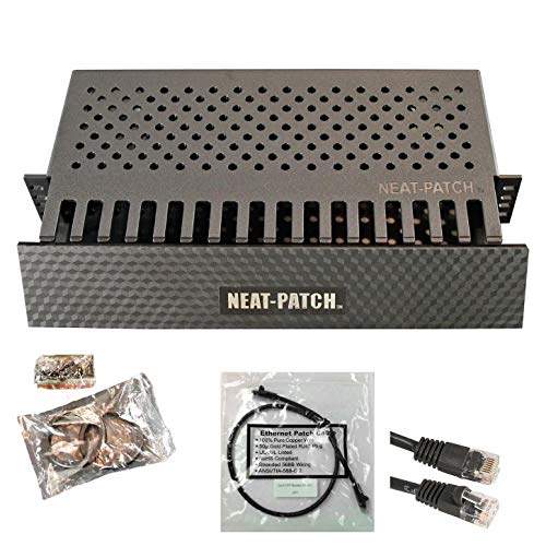 Neat Patch 2U Cable Management Kit - 1 Pack w/ 24 CAT6 Patch Cables (2FT Black)