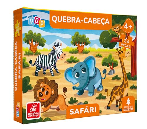 Quebra-cabeça Madeira, Safari, 24 peças, Brincadeira de Criança