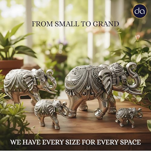 Image of Dev Aastha 999 Pure Silver Plated Elephant Figurine | 5 Inch Vastu & Good Luck Statue for Office Desk Decor, Mandir Showpiece & Pooja Room | Spiritual Figurine & Auspicious Gift Item