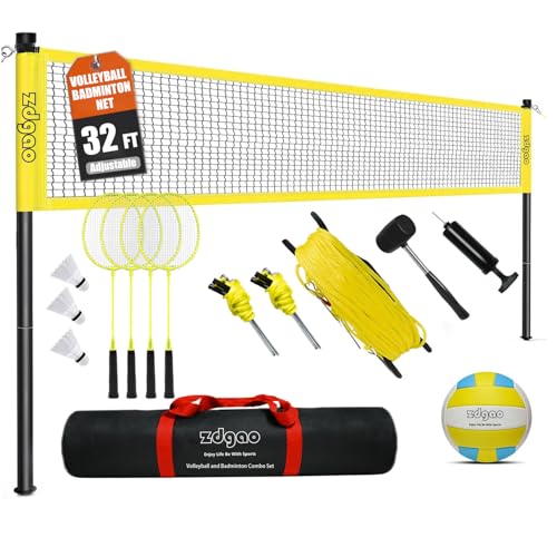 Zdgao Professional Volleyball/Badminton Net System - Complete Volleyball & Badminton Combo Set for Backyard Beach with Carrying Bag, Boundary Line