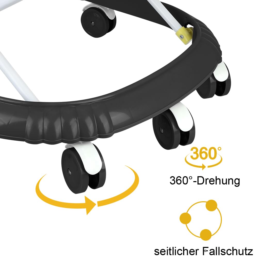 OHMG Trotteur Babywalker 5 en 1 Chariot d'éveil et de marche Trotteur,Fonction basculante Transat avec roulettes,Lumière,Musique,Aire de jeu Table à manger Trotteur Pliable