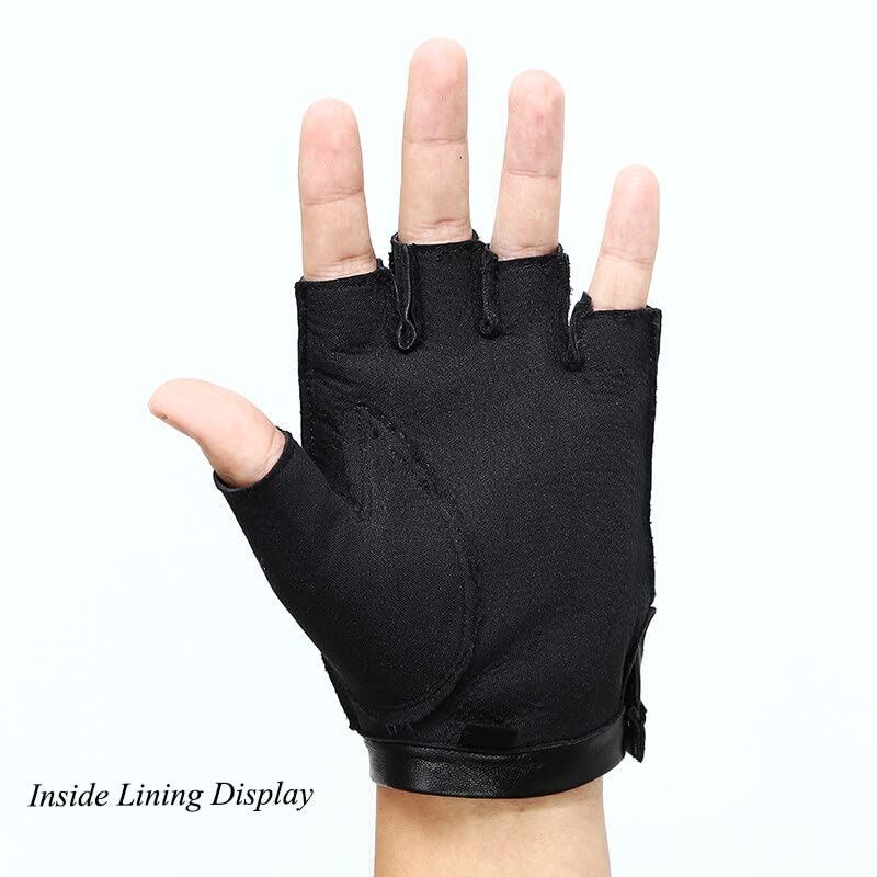 Guantes de invierno Guantes de cuero genuino para hombres y mujeres, guantes sin dedos para amantes, guantes negros de medio dedo para exteriores, guantes tácticos para conducir de cuero para hombres