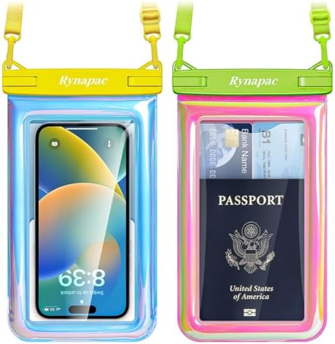 Waterproof Phone Pouch Floating for Beach Essentials, IPX8 Underwater Cell Phone Holder with Lanyard for iPhone 16 15 14 Pro Max, Galaxy S24/23/22 (Iridescent, Regular Size [8.5inch])