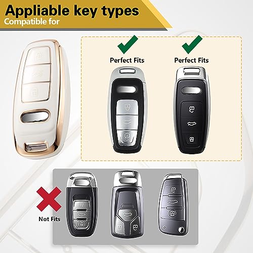 Image of for Audi Key Fob Cover with Metal Braided Rope Keychain Accessories, Upgraded Soft Key Case for A3 A6-A8 E-Tron S3 RS6-7 SQ7-8 Key Fob Shell (Gold Edge, D)