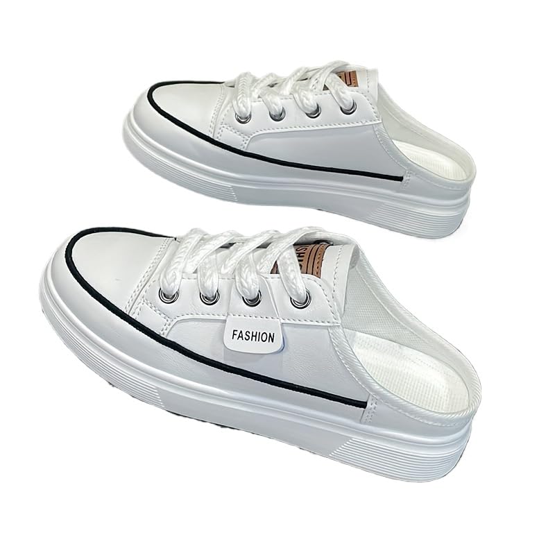 Women's Flat Mule Sneakers, Slip On Backless Casual Lazy Shoes, Half Closed Toe Breathable Walking Daily Footwear