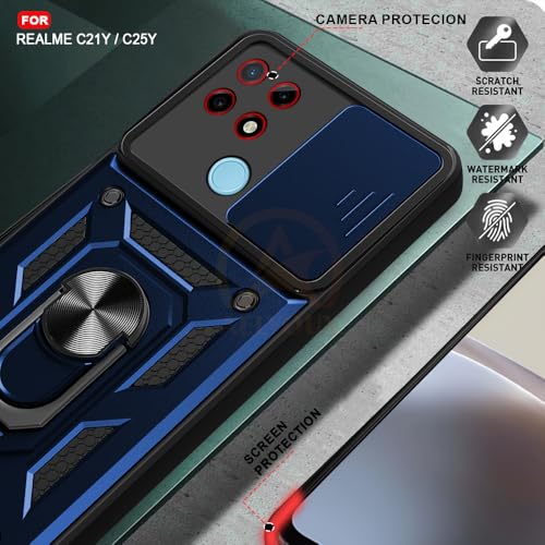 Image of Armor Bumper Back Cover Case for Realme C21Y / C25Y | Rotating Camera Cover, Ring Holder & Kickstand | Heavy Duty & 360 Degree Protection Realme C21Y / C25Y Back Cover (Blue)