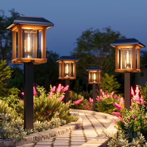 XMCOSY+ 4-Pack Solar Pathway Lights Outdoor, 25 Lumens Vintage Edison LED Landscape Lighting, IP...