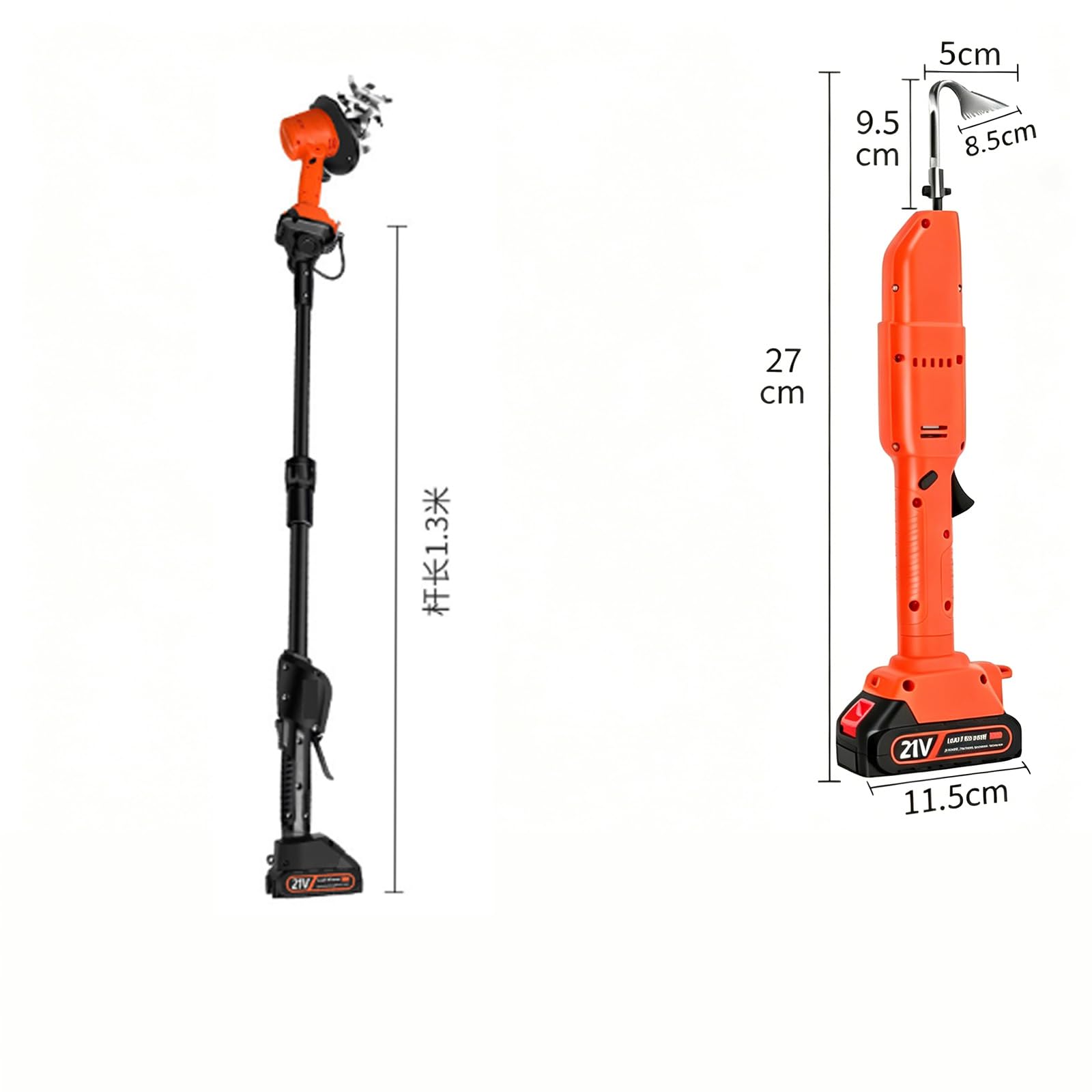 Mini-bêche Électrique sans Fil, 21 V, 2 Batteries Et Manche Télescopique De 1,3 M, Outil De Jardinage Et Râteau, pour Ameublir La Terre Et Désherber.