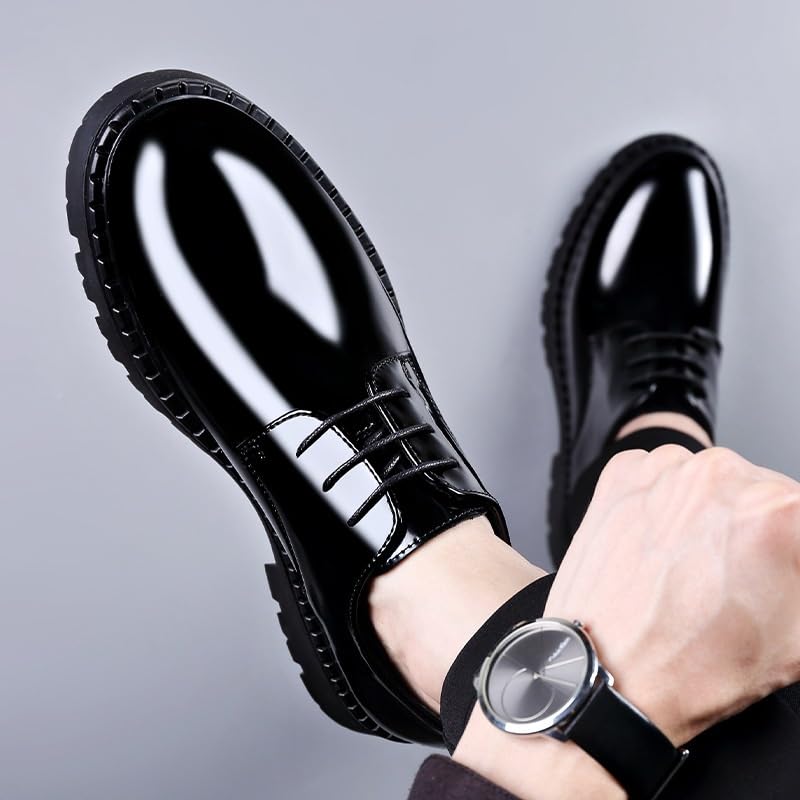 Men's Dress Shoes Formal Business Casual Oxford Trendy Plaid Upper Tuxedo Shoes Oxford Derby Shoes for Men(7.5)4