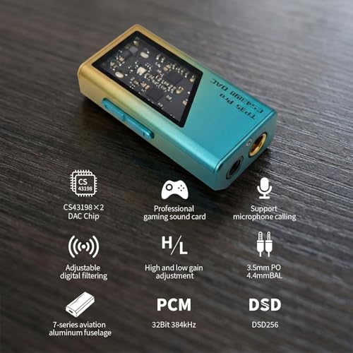 EPZ TP35 PRO Mini Portable IEM DAC Hi-Fi Decoder Headphone Amplifier Dongle USB-C to 3.5/4.4mm Dual CS43198 Chips, Supports High-Resolution PCM 32bit/384khz DSD 256 Audio, EQ Adjustment and Mic Calls