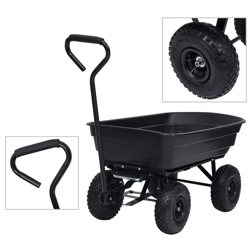 Garten Kippwagen 75 L 300 kg Schwarz Stahlrahmen PU Gummiräder Transportkarre für Gartenarbeit Schubkarre mit Kippfunktion