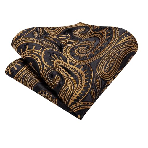 Image of Hi-Tie Silk Ascot for Men Self Tie Men's Cravat and Flower Lapel Pin Handkerchief Cufflinks Set for Wedding Party
