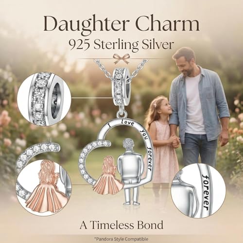 Image of PROESS Father Mother Daughter Charm fit Charms Bracelet Sterling Silver Charms for Bracelets Birthday Valentines Day Gifts for Daughter Mother Lover