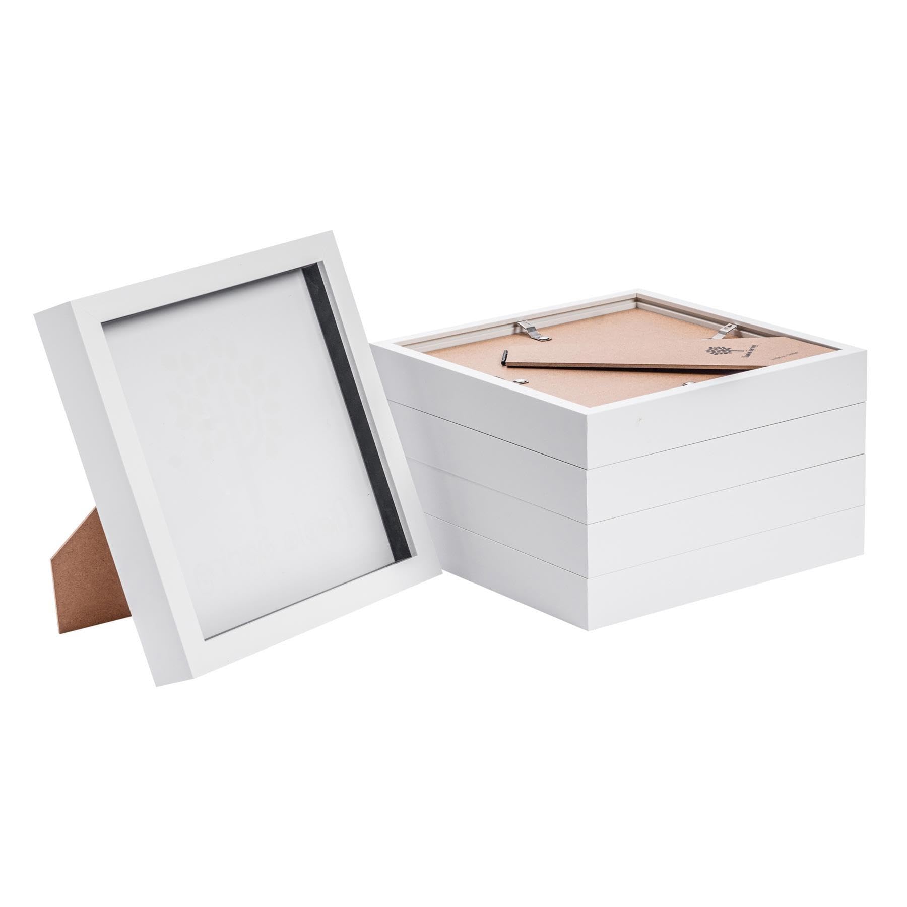 Nicola Spring 3D Shadow Box Photo Frames - 8 x 8 (20 x 20cm) - Pack of 5 - White 3D Photo Frame Box Picture Frame Square Display Case for Crafts, Keepsakes, Wedding, Graduation