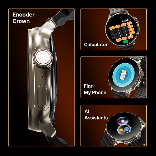 Image of CrossBeats Aura Round 1.46 inch Super AMOLED Smart Watch, Always On, Advanced AI ENC Bluetooth Calling, in-Built Games, Fast Charge, Rotating Crown, 123+ Sports Modes, 454 x 454 Pixel (Gold, Black)